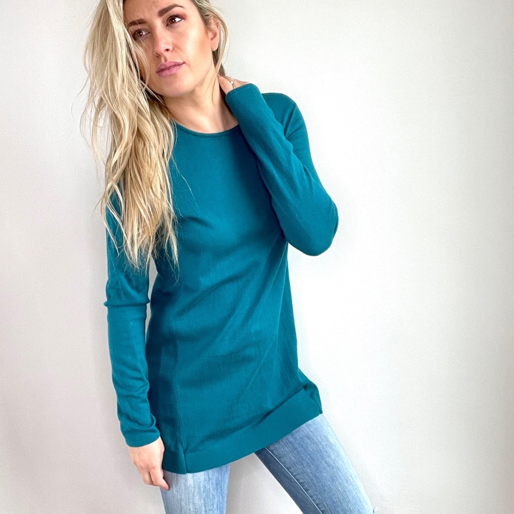 J. Jill Teal Aqua Long Tunic Sweater Size Small Tall